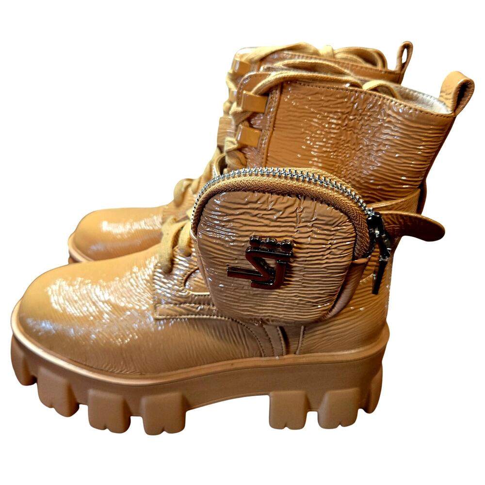 SJ Size 8 Women's Brown Platform Combat Books With Coin Purse Shoe